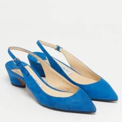 Pre Owned Jimmy Choo Blue Suede Gemma Slingback Pumps Size 36