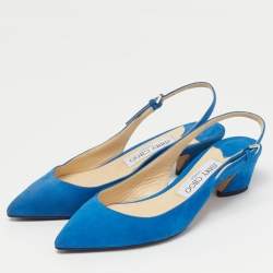 Pre Owned Jimmy Choo Blue Suede Gemma Slingback Pumps Size 36