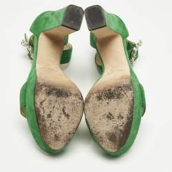 Pre Owned Jimmy Choo Green Suede Crystal Embellished Ankle Strap Sandals Size 39