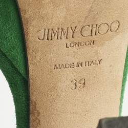 Pre Owned Jimmy Choo Green Suede Crystal Embellished Ankle Strap Sandals Size 39