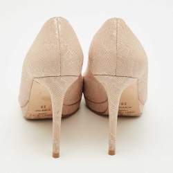 Pre Owned Jimmy Choo Beige Lizard Embossed Leather Peep Toe Pumps Size 38