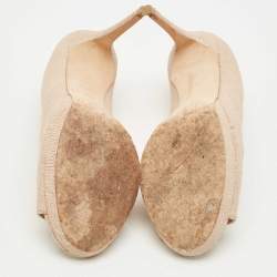 Pre Owned Jimmy Choo Beige Lizard Embossed Leather Peep Toe Pumps Size 38