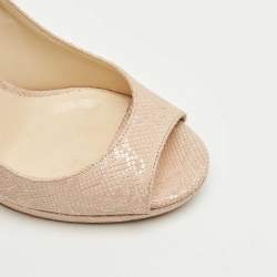 Pre Owned Jimmy Choo Beige Lizard Embossed Leather Peep Toe Pumps Size 38