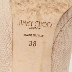 Pre Owned Jimmy Choo Beige Lizard Embossed Leather Peep Toe Pumps Size 38