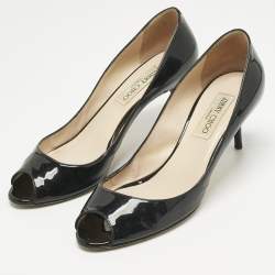 Pre Owned Jimmy Choo Black Patent Leather Isabel Peep Toe Pumps Size 39