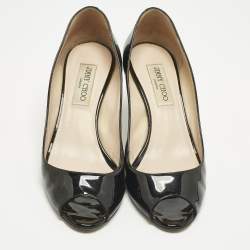 Pre Owned Jimmy Choo Black Patent Leather Isabel Peep Toe Pumps Size 39