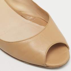 Pre Owned Jimmy Choo Beige Leather Isabel Peep-Toe Pumps Size 38.5