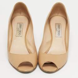 Pre Owned Jimmy Choo Beige Leather Isabel Peep-Toe Pumps Size 38.5