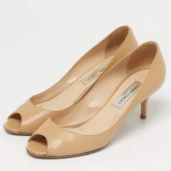 Pre Owned Jimmy Choo Beige Leather Isabel Peep-Toe Pumps Size 38.5