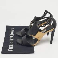 Pre Owned Jimmy Choo Black Patent and Leather Trapeze Ankle Strap Sandals Size 36