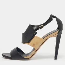 Pre Owned Jimmy Choo Black Patent and Leather Trapeze Ankle Strap Sandals Size 36