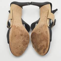 Pre Owned Jimmy Choo Black Patent and Leather Trapeze Ankle Strap Sandals Size 36