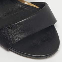 Pre Owned Jimmy Choo Black Patent and Leather Trapeze Ankle Strap Sandals Size 36