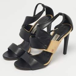 Pre Owned Jimmy Choo Black Patent and Leather Trapeze Ankle Strap Sandals Size 36