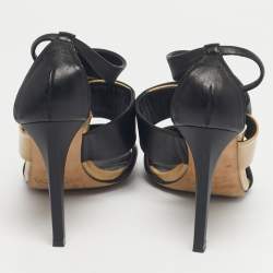 Pre Owned Jimmy Choo Black Patent and Leather Trapeze Ankle Strap Sandals Size 36