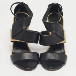 Pre Owned Jimmy Choo Black Patent and Leather Trapeze Ankle Strap Sandals Size 36