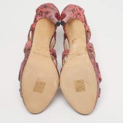 Pre Owned Jimmy Choo Pink/Black Python Collar Platform Sandals Size 41