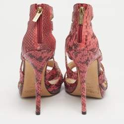 Pre Owned Jimmy Choo Pink/Black Python Collar Platform Sandals Size 41