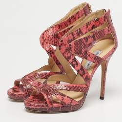 Pre Owned Jimmy Choo Pink/Black Python Collar Platform Sandals Size 41