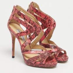 Pre Owned Jimmy Choo Pink/Black Python Collar Platform Sandals Size 41