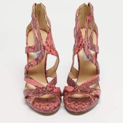 Pre Owned Jimmy Choo Pink/Black Python Collar Platform Sandals Size 41