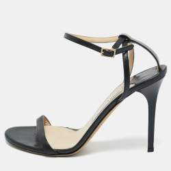 Pre Owned Jimmy Choo Black Leather Minny Ankle Strap Sandals Size 39.5