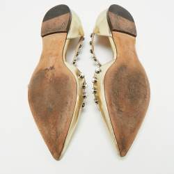 Pre Owned حذاء فلات جيمي تشو ليما مزخرف لؤلؤ مقدمة مدببة جلد لامع ذهبي مقاس 35