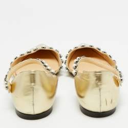 Pre Owned حذاء فلات جيمي تشو ليما مزخرف لؤلؤ مقدمة مدببة جلد لامع ذهبي مقاس 35