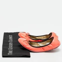 Pre Owned حذاء باليرينا جيمي تشو سكرنش جلد لامع زهري نيون مقاس 37