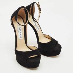 Pre Owned حذاء كعب عالي جيمي تشو سويدي أسود بحزام حول الكاحل بمقدمة منصة مقاس 38.5