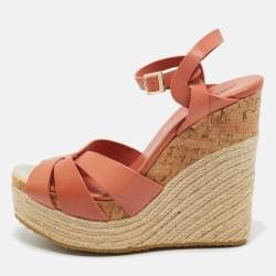 Pre Owned Jimmy Choo Brown Leather Platform Wedge Sandals Size 40.5