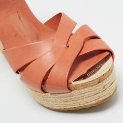 Pre Owned Jimmy Choo Brown Leather Platform Wedge Sandals Size 40.5