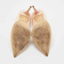 Pre Owned حذاء كعب عالي جيمي تشو أفريل بمقدمة مدببة جلد بيج مقاس 38