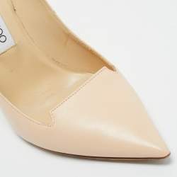 Pre Owned حذاء كعب عالي جيمي تشو أفريل بمقدمة مدببة جلد بيج مقاس 38