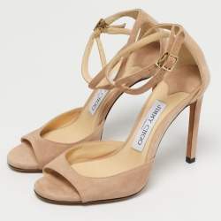 Pre Owned Jimmy Choo Beige Suede Lane Ankle Strap Sandals Size 36