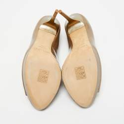 Pre Owned حذاء كعب عالي جيمي تشو مقدمة مفتوحة جلد منقوش بيج سحلية مقاس 38