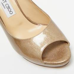 Pre Owned حذاء كعب عالي جيمي تشو مقدمة مفتوحة جلد منقوش بيج سحلية مقاس 38