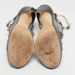 Pre Owned Jimmy Choo Silver Leather and Mesh Crystal Embellished Viola Sandals Size 38