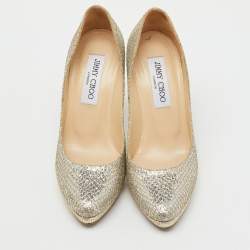 مملوكة مسبقًا Jimmy Choo Metallic Gold Coarse Glitter Hope Pumps Size 36