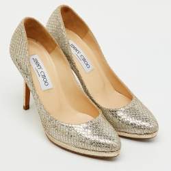 مملوكة مسبقًا Jimmy Choo Metallic Gold Coarse Glitter Hope Pumps Size 36