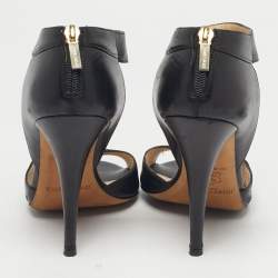 مملوكة مسبقًا Jimmy Choo Black Leather Peep Toe Ankle Strap Sandals Size 39