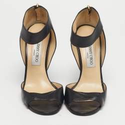مملوكة مسبقًا Jimmy Choo Black Leather Peep Toe Ankle Strap Sandals Size 39