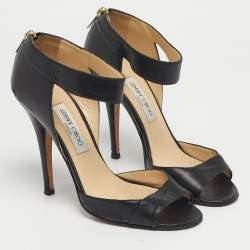 مملوكة مسبقًا Jimmy Choo Black Leather Peep Toe Ankle Strap Sandals Size 39