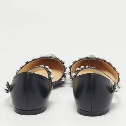 Pre Owned Jimmy Choo Black Leather Pearl Embellish Leema Ankle Strap Flats Size 38