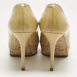 Pre Owned Jimmy Choo Beige Patent Leather Crown Peep Toe  Platform Pumps Size 40.5