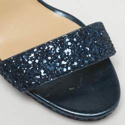 Pre Owned Jimmy Choo Metallic Blue Glitter and Leather Ankle Strap Sandals Size 40