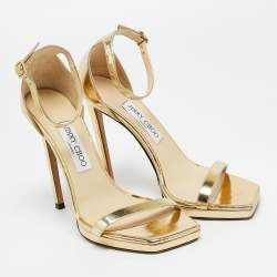 Pre Owned Jimmy Choo Gold Leather Alva Ankle Strap Sandals Size 38