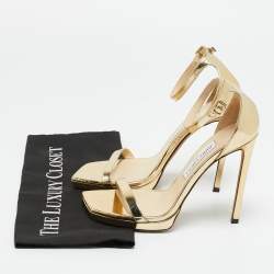 Pre Owned Jimmy Choo Gold Leather Alva Ankle Strap Sandals Size 38