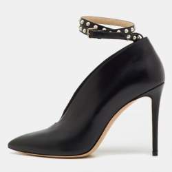 Pre Owned Jimmy Choo Black Leather Pointed Toe Lark Pearl Ankle Strap Pumps Size 40