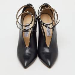 Pre Owned Jimmy Choo Black Leather Pointed Toe Lark Pearl Ankle Strap Pumps Size 40